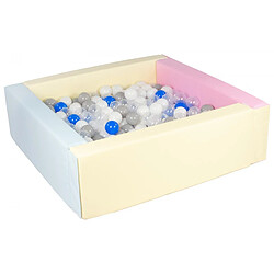 Velinda Piscine à balles carrée avec 300 balles - rose, bleu, jaune p/blanc, transparent, bleu, gris