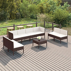 vidaXL Salon de jardin 9 pcs avec coussins résine tressée marron