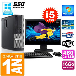 PC DELL 990 SFF Core I5-2400 Ram 16Go Disque 480 Go SSD Wifi W7 Ecran 19" - Occasion