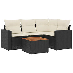 vidaXL Salon de jardin 5 pcs avec coussins noir résine tressée