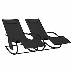 Maison Chic Lot de 2 Chaises longues à bascule | Bain de soleil Relax | Transat Noir Acier et textilène -GKD51121