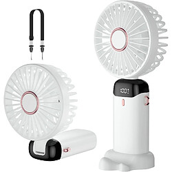 Ventilateur Portatif, Mini Ventilateur Portatif USB Rechargeable, Petit Ventilateur de Poche 5 vitesses avec Lanière et Base, Batterie Intégrée de 4000 mAh Ventilateur de Bureau USB Pliable