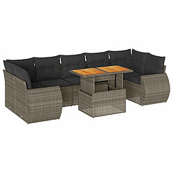 vidaXL Salon de jardin 8 pcs avec coussins gris résine tressée