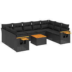 vidaXL Salon de jardin 10 pcs avec coussins noir résine tressée