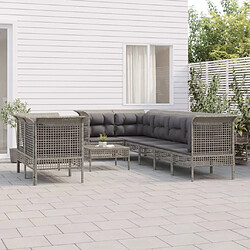 vidaXL Salon de jardin 9 pcs avec coussins Gris Résine tressée