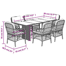 vidaXL Ensemble à manger de jardin et coussins 7 pcs gris clair rotin pas cher