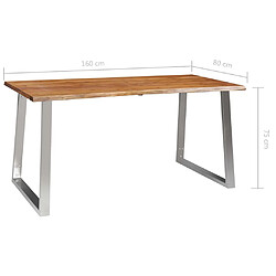 vidaXL Table à manger 160x80x75 cm Bois d'acacia et acier inoxydable pas cher