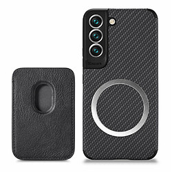 Coque en TPU antichoc, texture en fibre de carbone avec porte-carte noir pour votre Samsung Galaxy S22 Plus 5G