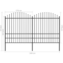 Acheter vidaXL Clôture de jardin à dessus en lance Acier (1,75-2)x3,4 m Noir