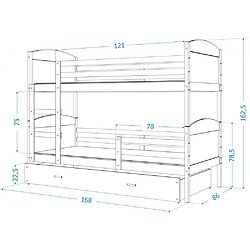 Acheter Kids Literie Lit Superposé Mateo 80x160 Blanc - blanc Livré avec sommiers, tiroir et matelas en mousse de 7cm