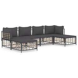 Maison Chic Salon de jardin 6 pcs + coussins - Mobilier/Meubles de jardin - Table et chaises d'extérieur anthracite résine tressée -MN21193