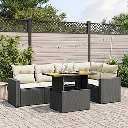 Maison Chic Ensemble Tables et chaises d'extérieur 6pcs avec coussins,Salon de jardin noir résine tressée -GKD636278