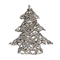 ECD Germany Arbre de Noël Décoratif à LED avec 15 LED Blanc Chaud, 30 cm de Haut, Métal/Aspect Rotin Tressé, Fonctionne avec Piles, Décoration à Minuterie, Sapin de Noël avec Guirlande Lumineuse