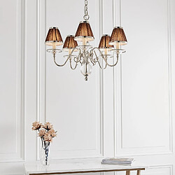 Avis Interiors 1900 Chandelier Tilburg, nickel poli, 5 abat-jours chocolat