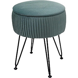 Decoshop26 Tabouret avec compartiment de rangement Ø 33cm aspect velours vert clair cadre noir TABO04015