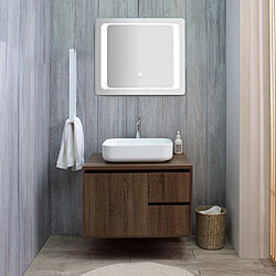 Kiamami Valentina MEUBLE DE SALLE DE BAIN SUSPENDU 75 CM NOYER FONCÉ ET MIROIR LED TACTILE | SIENA