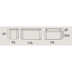 Inside 75 Table basse relevable ECO 115 x 65 x 40 cm pieds blancs plateau verre