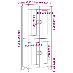 vidaXL Buffet haut Blanc brillant 69,5x34x180 cm Bois d'ingénierie pas cher