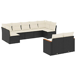 vidaXL Salon de jardin 9 pcs avec coussins noir résine tressée