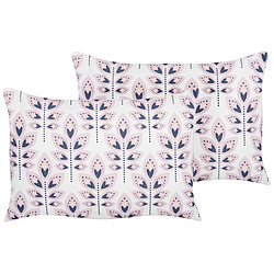 Beliani Lot de 2 coussins TORRETTA 40 x 60 cm Motif de plante Crème