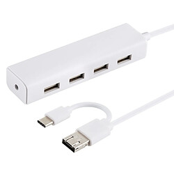 Wewoo 3 en 1 USB-C / Type C + Micro USB + 4 x Convertisseur de concentrateur USB 2.0, Longueur du câble: 12 cm (Blanc)