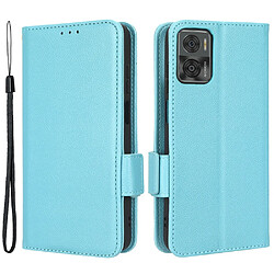 Etui en PU texture litchi, fermoir magnétique double avec support pour votre Motorola Moto E22 4G/Moto E22i 4G - bleu clair