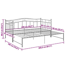 vidaXL Cadre de canapé-lit extensible sans matelas gris métal 90x200cm pas cher