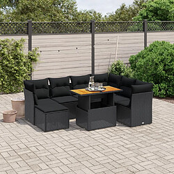 Maison Chic Ensemble Tables et chaises d'extérieur 8 pcs avec coussins,Salon de jardin noir résine tressée -GKD403786