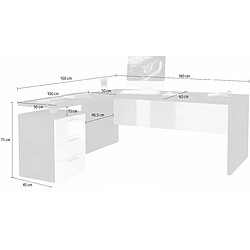 Acheter Alter Bureau d'angle, Made in Italy, Table d'ordinateur Minimal, Bureau pour PC, 160x60h75 cm, couleur blanc brillant