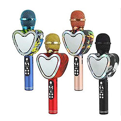 Universal Heart shape wireless bluetooth karaoke microphone,4 in 1 with led lights for ktv(Blue)