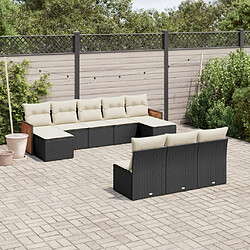 Maison Chic Salon de jardin 10 pcs avec coussins | Ensemble de Table et chaises | Mobilier d'Extérieur noir résine tressée -GKD96302