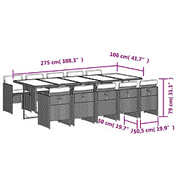 vidaXL Ensemble à manger de jardin et coussins 11 pcs mélange beige pas cher