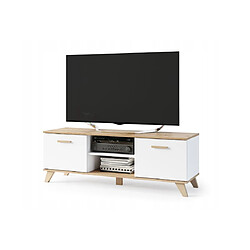 Dusine BERGEN Meuble TV scandinave 150 cm sur pieds Bois et Blanc