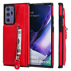 Coque en TPU + PU nouveau revêtement anti-goutte avec porte-carte extérieure et pochette à fermeture éclair rouge pour votre Samsung Galaxy Note 20 Ultra/Note 20 Ultra 5G