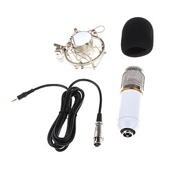 microphone à condensateur professionnel + support de choc + capuchon en mousse + câble d'alimentation blanc