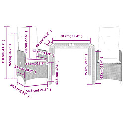 Acheter vidaXL Ensemble de bistro de jardin 3 pcs coussins noir poly rotin