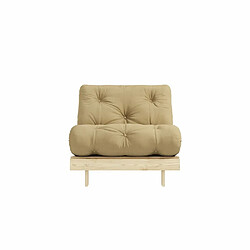 Inside 75 Fauteuil convertible futon ROOTS pin naturel coloris beige blé couchage 90 x 200 cm.