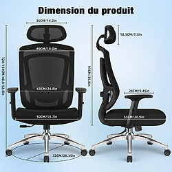 Chaise de Bureau Lexzurn avec Coussin Lombaire 3D Réglable, Noir pas cher