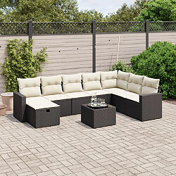 Maison Chic Ensemble Tables et chaises d'extérieur 9 pcs avec coussins,Salon de jardin noir résine tressée -GKD974484