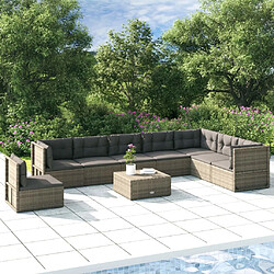 vidaXL Salon de jardin 8 pcs avec coussins Gris Résine tressée