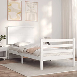 Maison Chic Lit adulte - Cadre Structure de lit avec tête de lit Contemporain blanc 90x200 cm bois massif -MN19328