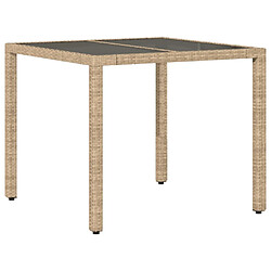 vidaXL Table de jardin dessus en verre beige 90x90x75cm résine tressée