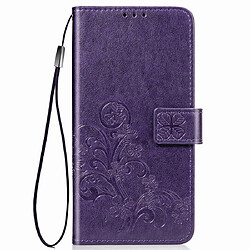 Wewoo Housse Coque Étui en cuir à Motif fleurs pressées Lucky Clover pour Galaxy M20avec porte-cartes et porte-cartesportefeuille et dragonne Violet