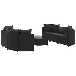 vidaXL Salon de jardin 7 pcs avec coussins noir résine tressée