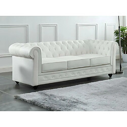 Vente-Unique Canapé 3 places en cuir de buffle blanc CHESTERFIELD pas cher