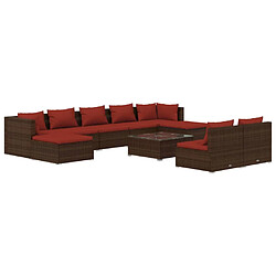 vidaXL Salon de jardin 10 pcs avec coussins marron résine tressée