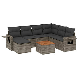 vidaXL Salon de jardin 8 pcs avec coussins gris résine tressée