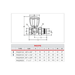 robinet thermostatique - droit - r422tg - r422x133 - a visser - femelle - diametre 1/2 - giacomini r422x133