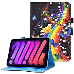 Etui en PU ligne de couture avec support et porte-cartes arc-en-ciel et papillon pour votre Apple iPad mini (2021)