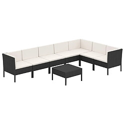 vidaXL Salon de jardin 8 pcs avec coussins résine tressée noir